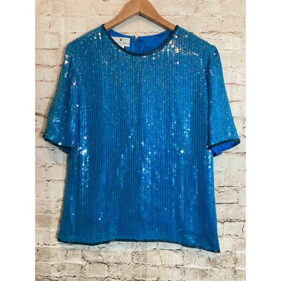 Vintage Saks Fifth Avenue Top Women Large Natural Silk All Over Sequin & Beading - Picture 1 of 12